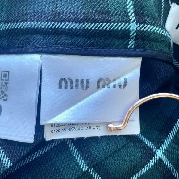 Miu Miu Green & Navy Plaid Pleated Wool Skirt Made In Italy Womens - Picture 8 of 12